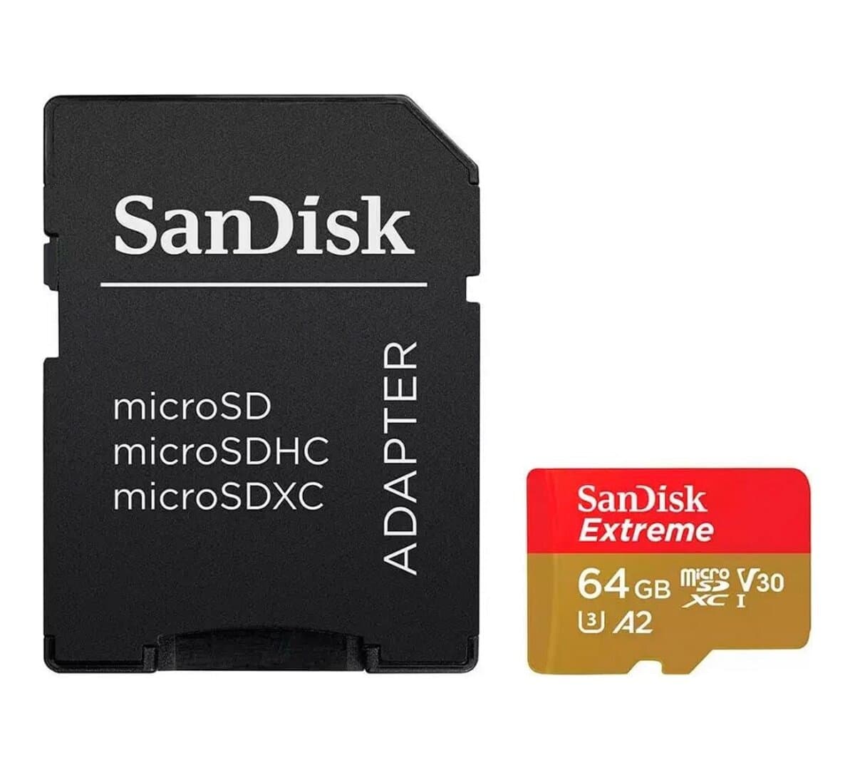 Карта пам'яті SanDisk Extreme For Action Cams and Drones A2 64Gb microSDXC UHS-1 U3 class 10 V30 R170MB/s W80MB/s adapter (SDSQXAH-064G-GN6AA)