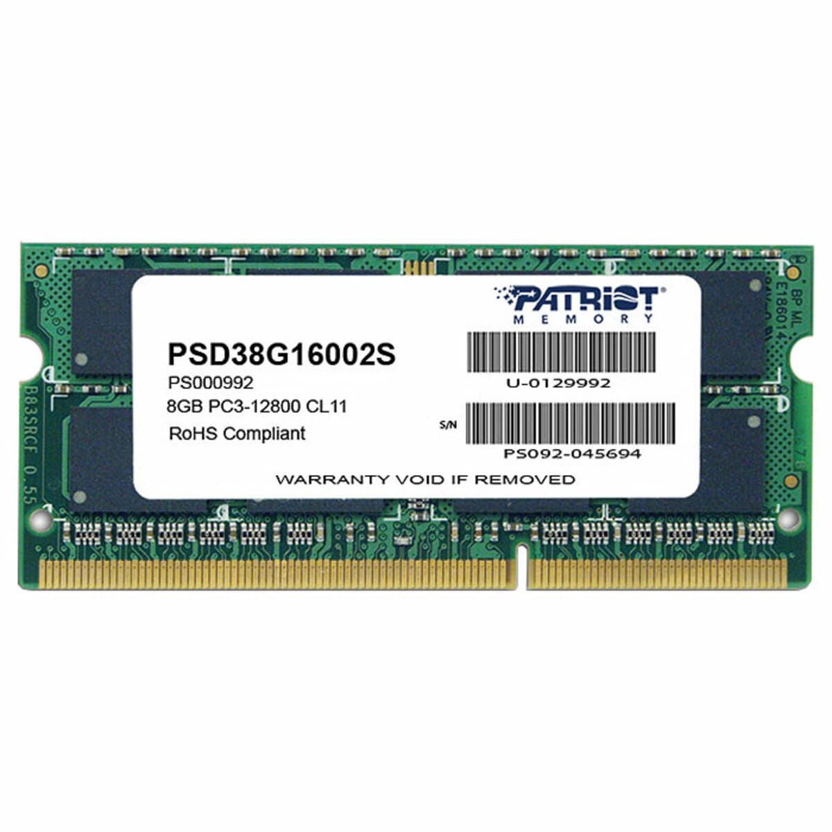 Оперативная память Patriot 8GB 1600MHz DDR3 CL11 SODIMM (PSD38G16002S)