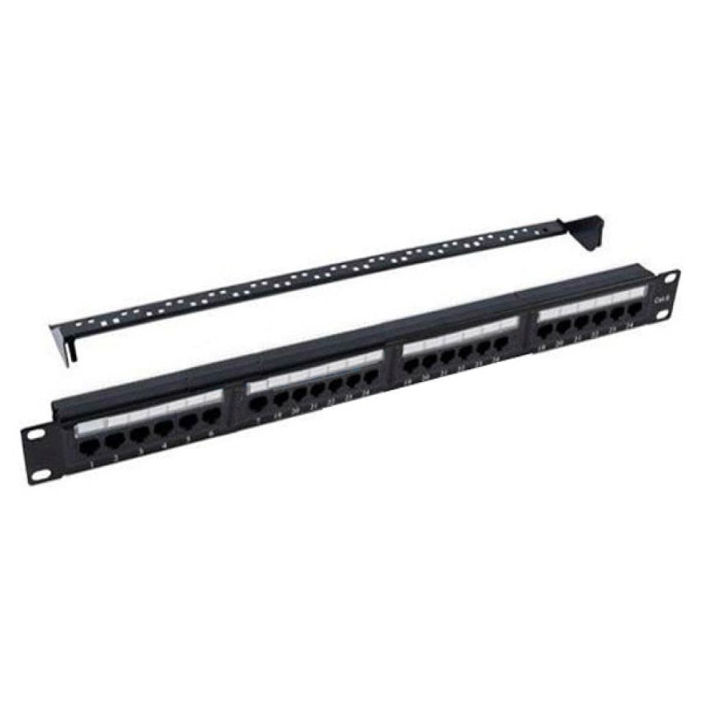 Патч-панель з організатором кабелю Kingda KD-PP07-UTP-C5e-24P 19" 24xRJ45 UTP Cat.5е 1U Krone&amp;110 dual IDC Black