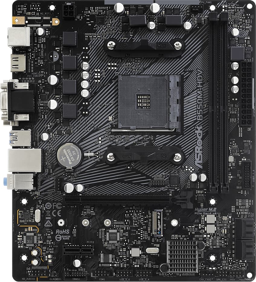 Материнська плата ASRock B550M-HDV AM4/B550 2*DDR4 PCIex16 DVI/HDMI/VGA 4xSATAІІІ M.2 GLan 7.1ch mATX