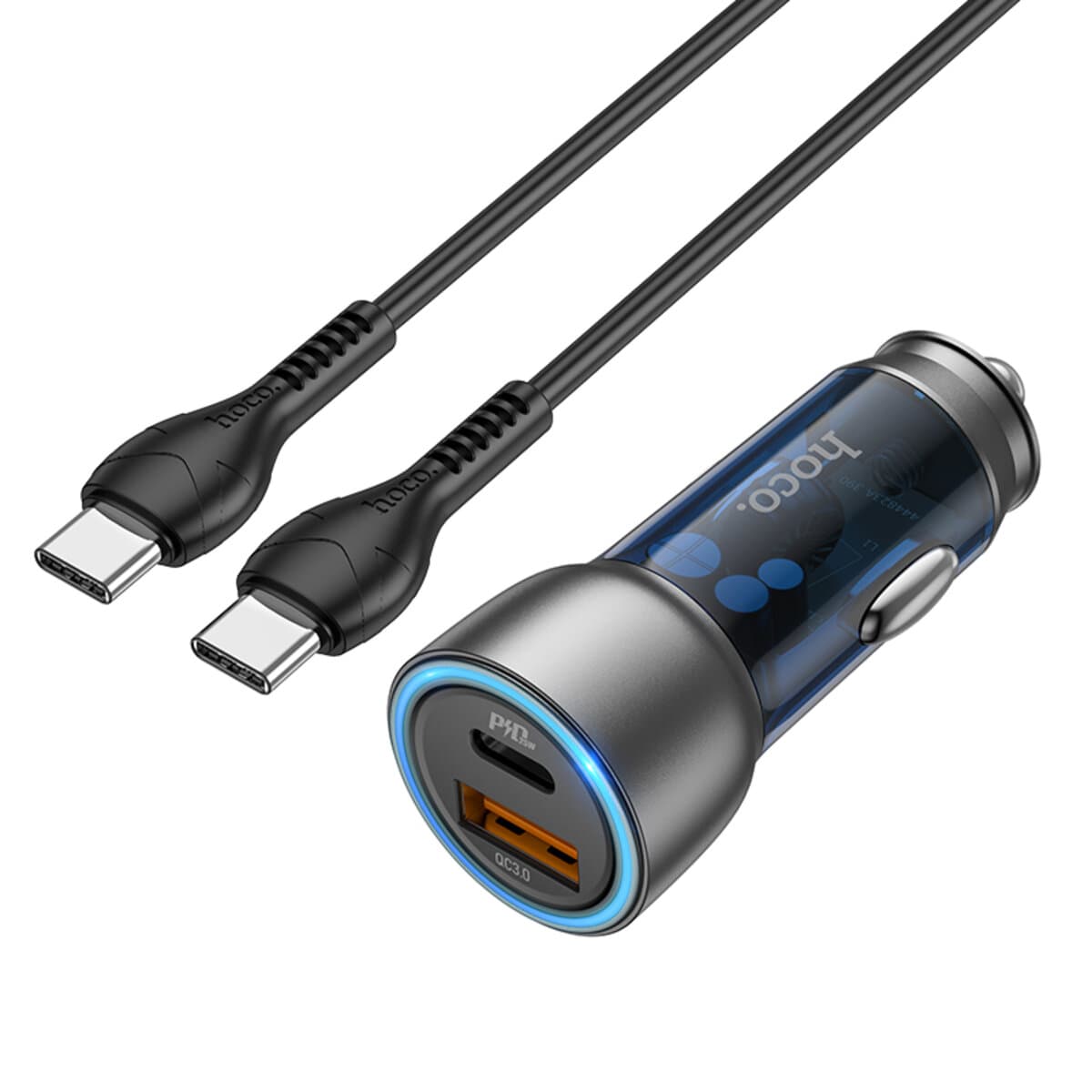 Автомобільний зарядний пристрій HOCO NZ8 Sprinter 43W dual port PD25W+QC3.0 car charger set Type-C to Type-C cable