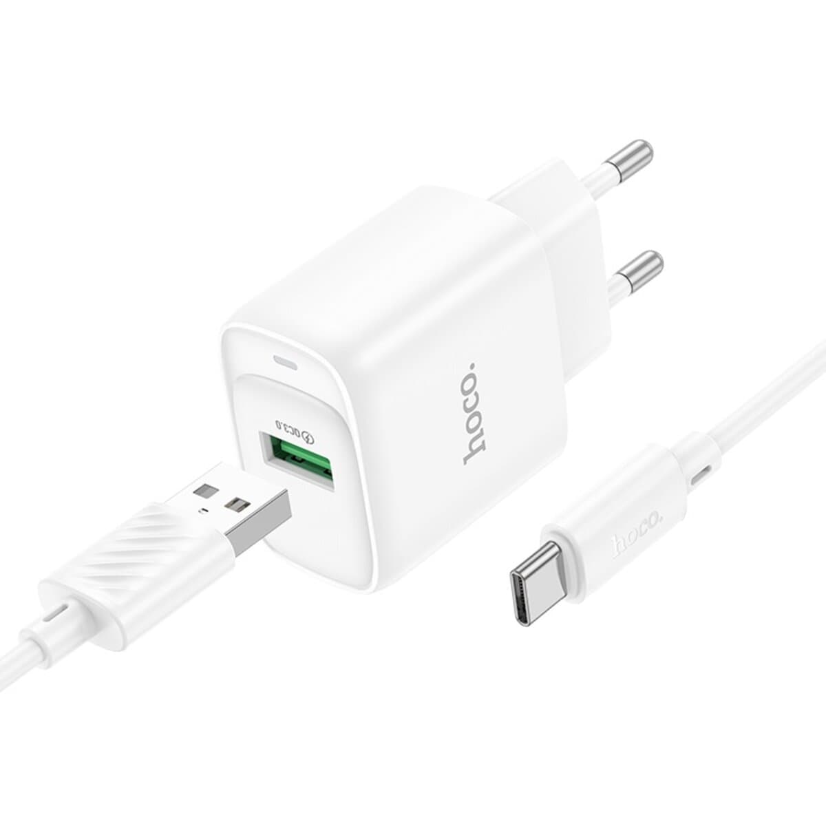 Зарядное устройство HOCO C140A Smart single port QC3.0 charger set USB to Type-C cable EU White