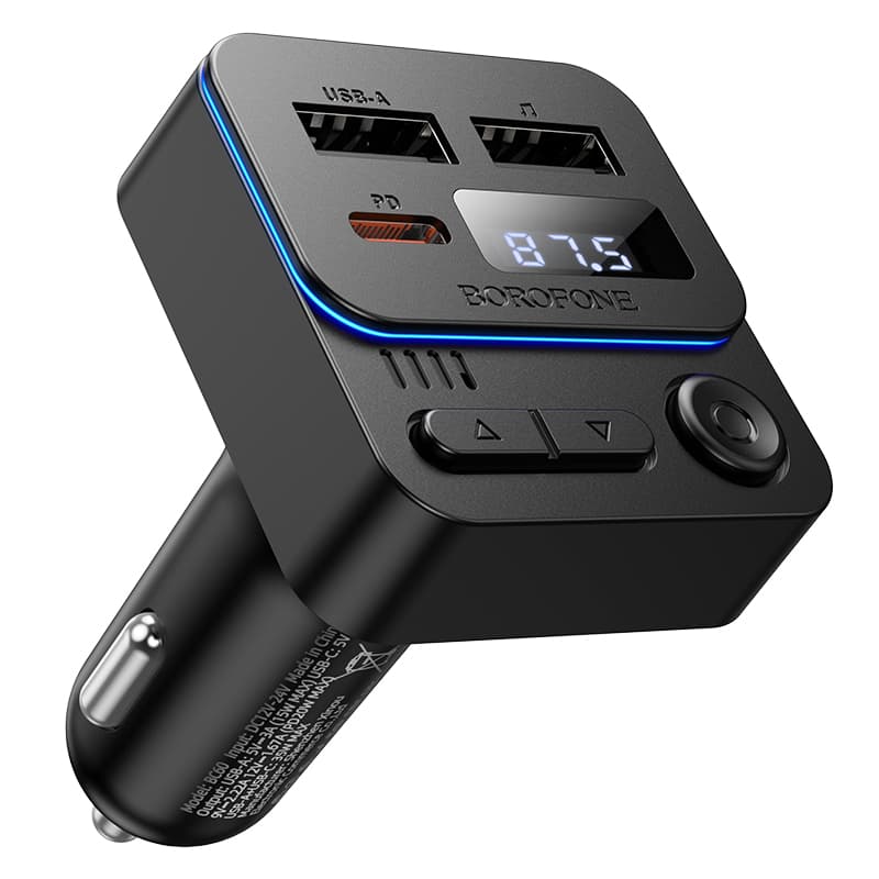 Автомобильный FM-трансмиттер ресивер BOROFONE BC60 Hero 35W 1xUSB 1xType-C car BT FM Black