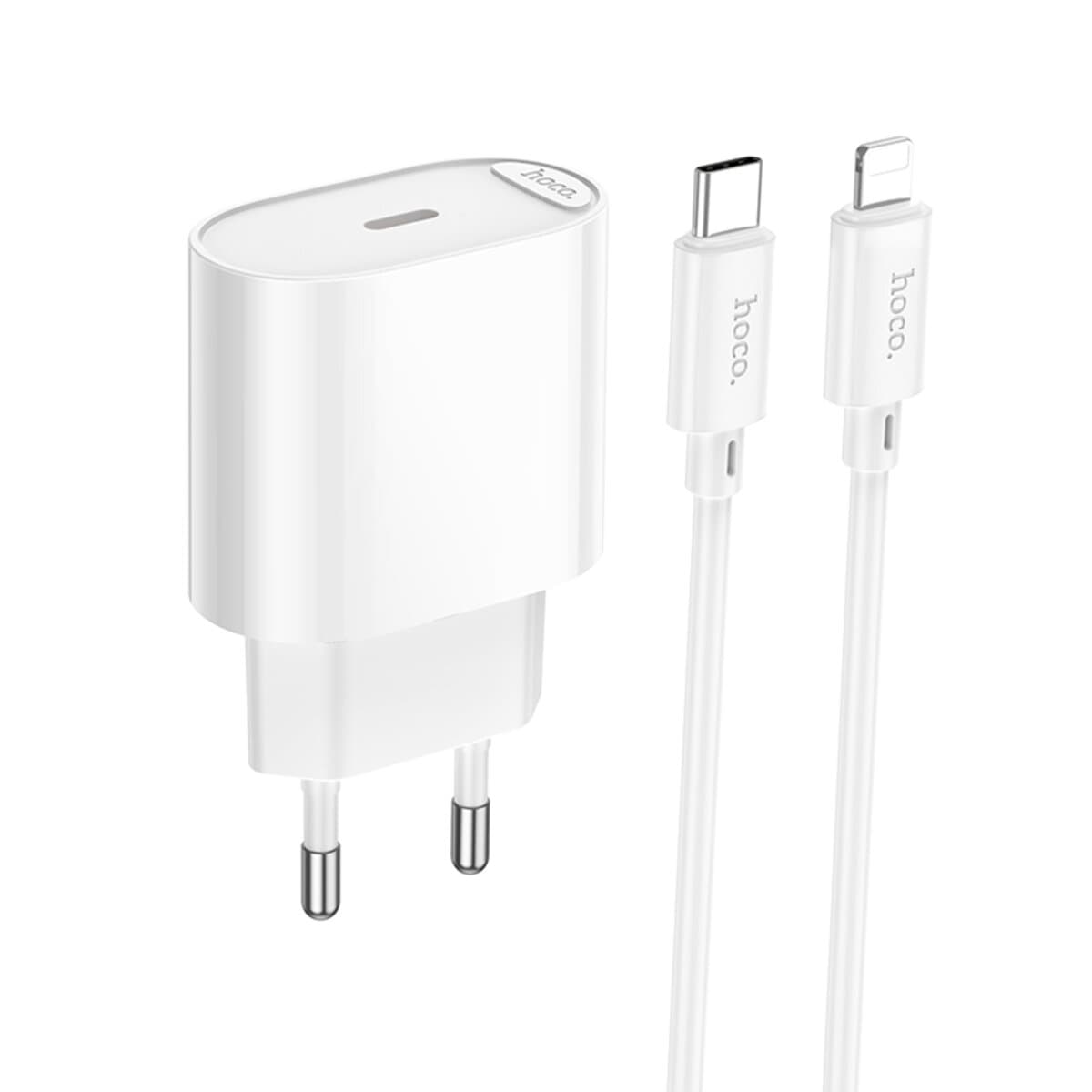 Зарядний пристрій з кабелем HOCO C109A Fighter single port PD20W charger set Type-C to Lightning White