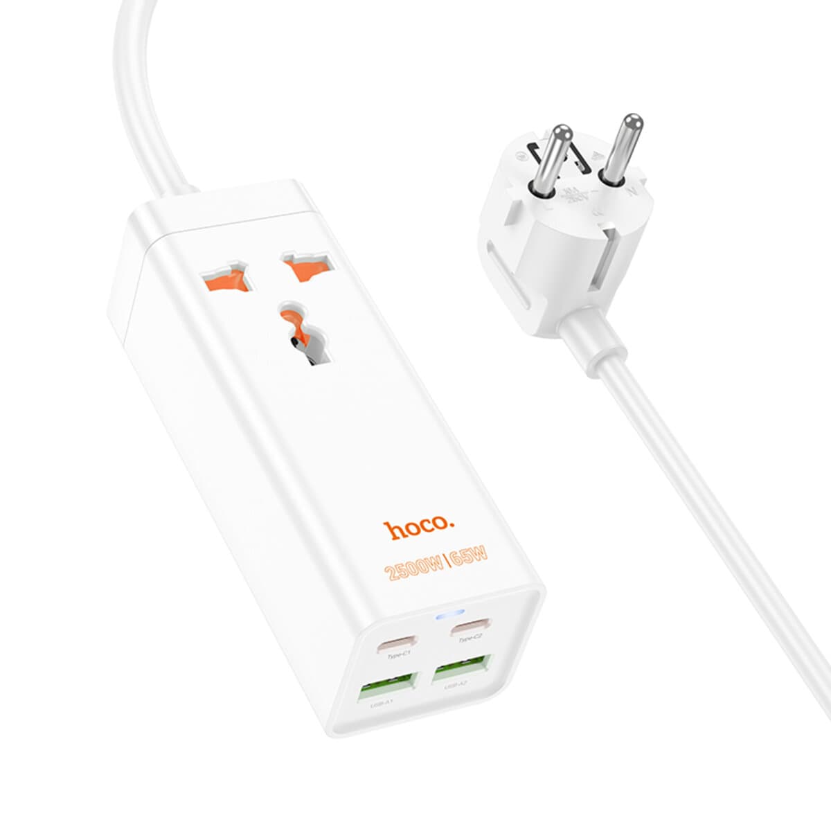 Подовжувач мережі HOCO AC10A Barry PD 65W GaN 2C2A 1.5м 1 розетка desktop charger White