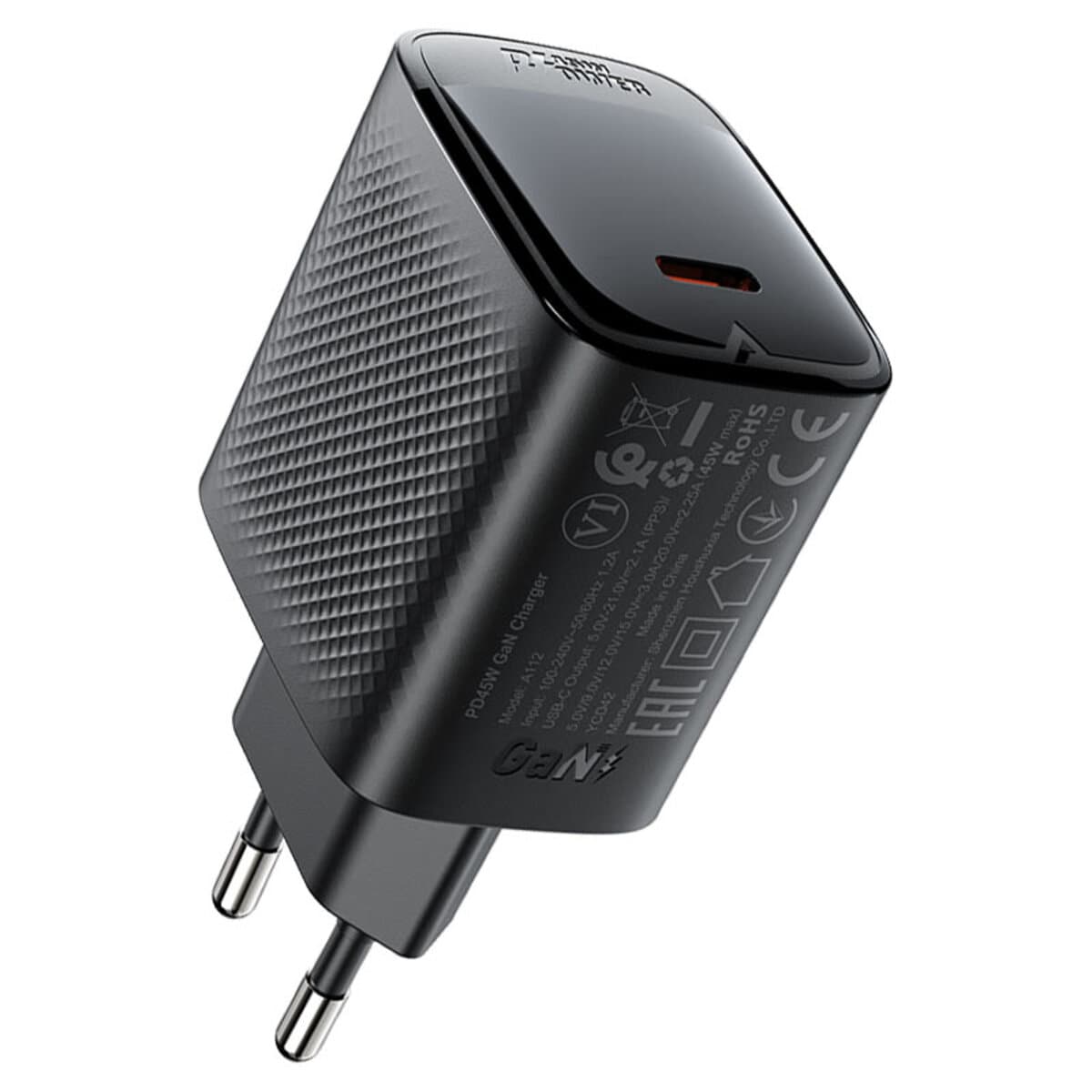 Зарядний пристрій ACEFAST A112 PD45W GaN single 1xType-C charger EU Black