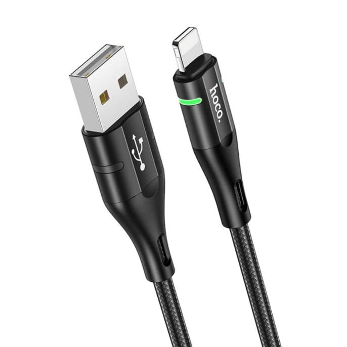 Кабель HOCO U93 USB to Lighnting 2.4A 1.2m nylon aluminum connectors light indicator Black