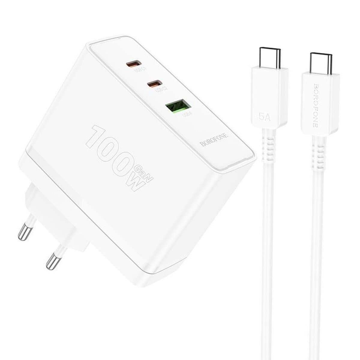 Мережевий зарядний пристрій BOROFONE BN11 Imperial PD100W three-port(2C1A) charger set(Type-C to Type-C) White