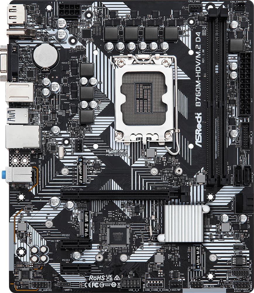 Материнська плата ASRock B760M-HDV/M.2 D4 1700/B760 2*DDR4 1xPCIex16 4xSATAІІІ 3xM.2 GLan 7.1ch mATX