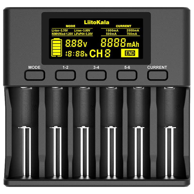 Зарядний пристрій для акумуляторів LiitoKala Lii-S6 6x Lion LiFePO4 NiMH NiCd Auto Polarity Display Black