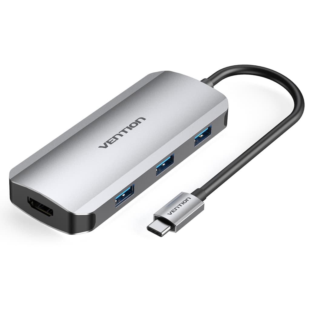 Док-станция хаб Vention TOFHB USB 3.1 Type-C - HDMI USB-C Gen 1 USB 3.0x3 PD 100W Hub 6в1 Grey