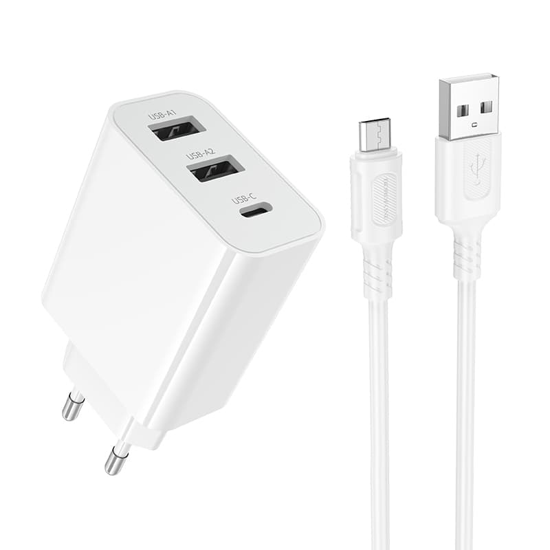 Зарядное устройство с кабелем BOROFONE BA105A Stellar three-port charger set USB to Micro-USB EU White
