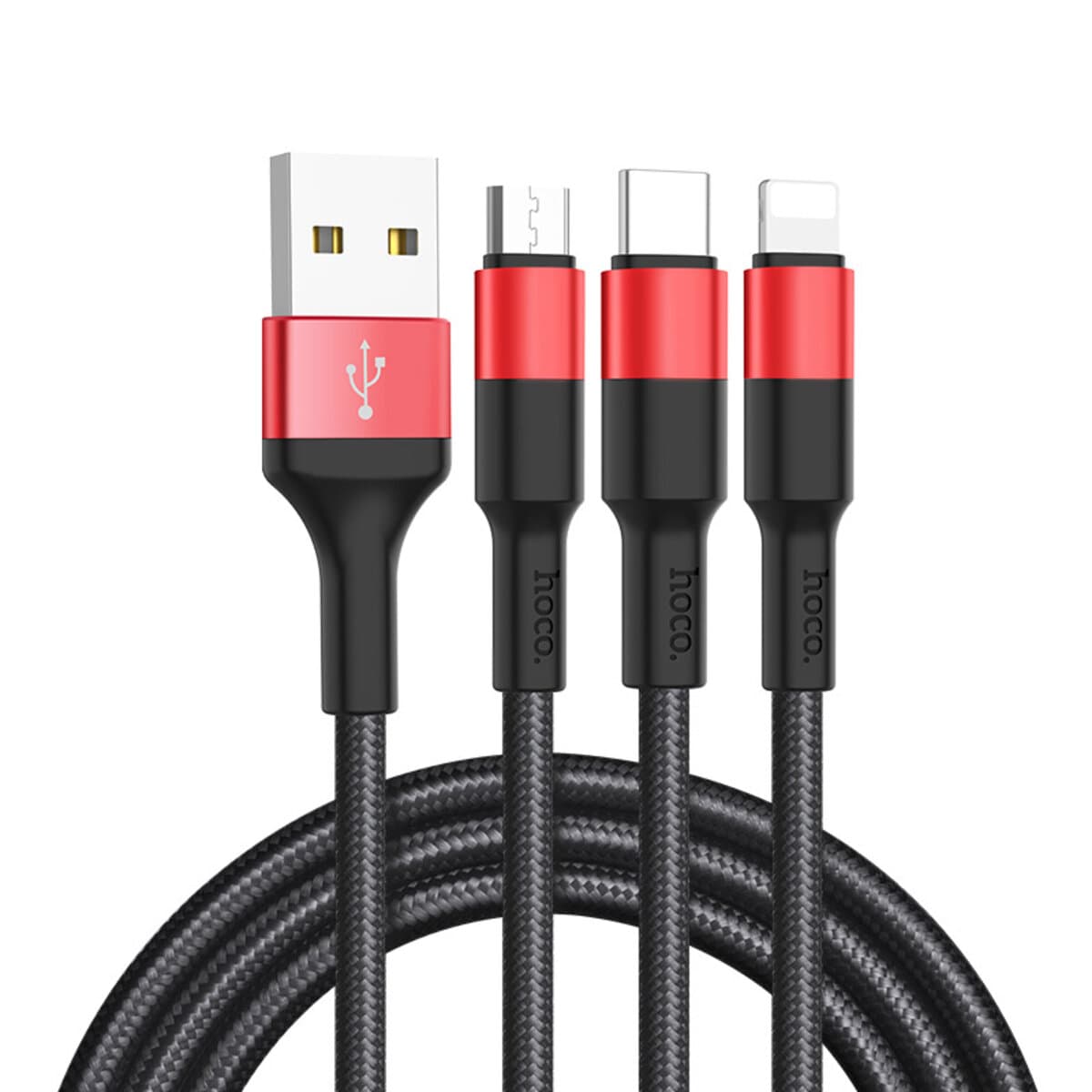 Кабель HOCO X26 Xpress one pull three charging cable USB to Lightning+MicroUSB+Type-C 1m 2A Black