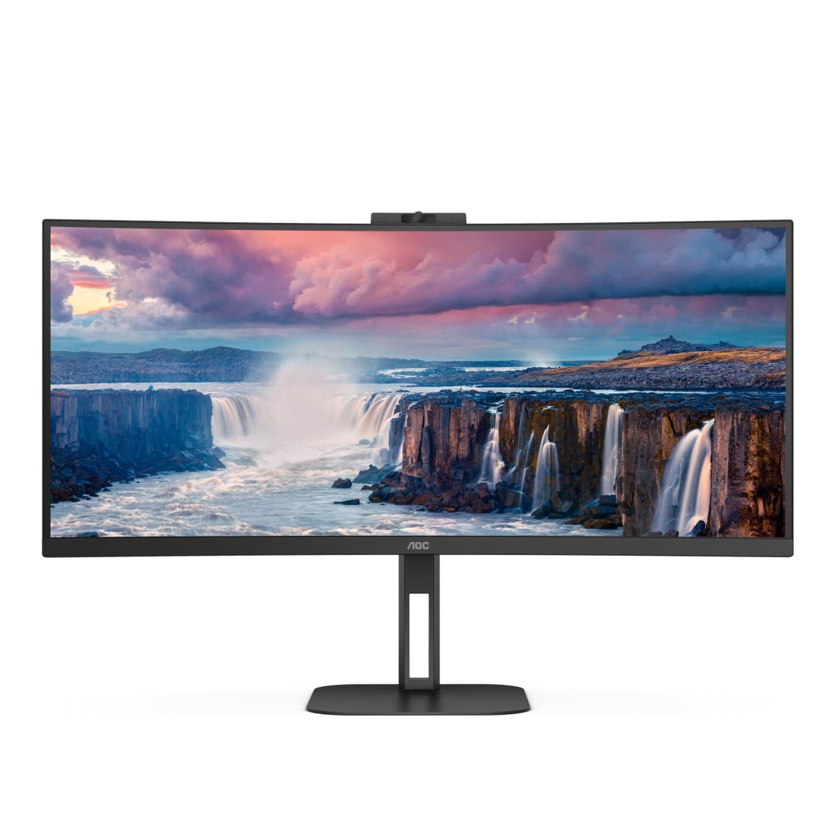 Монітор вигнутий AOC CU34V5CW/BK TFT 34» WQHD VA 100Гц 1 мс HDMI DP USB-C USB-hub Webcam колонки Black (CU34V5CW/BK)