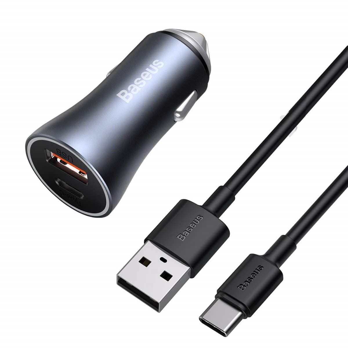 Автомобильное зарядное устройство Baseus Golden Contactor Pro Dual Quick Charger Car Charger USB + Type-C 40W USB to Type-C cable Dark Grey (TZCCJD-0G)