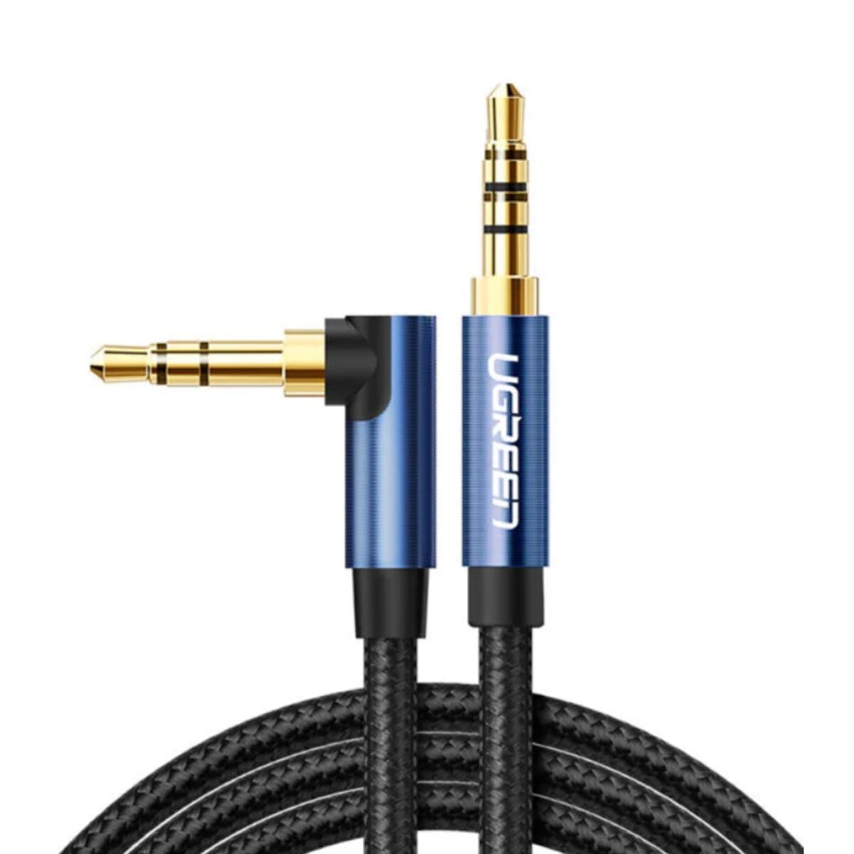 Аудио кабель UGREEN AUX 3.5mm Male to AUX 3.5mm Male Cable Gold Plated Metal Case with Braid 1m Blue-Black (UGR-60179)