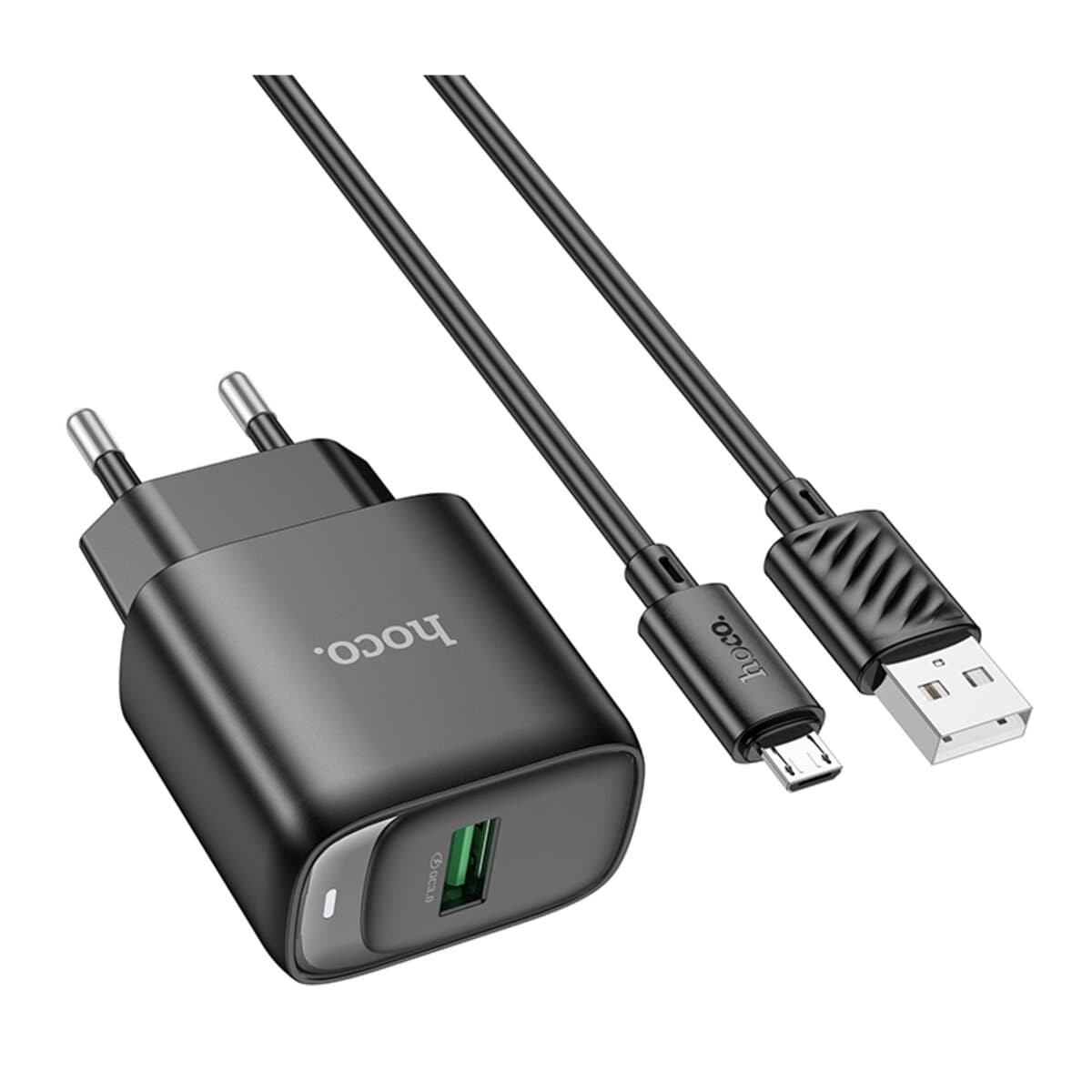 Зарядное устройство HOCO C140A Smart single port QC3.0 charger set USB to MicroUSB EU Black