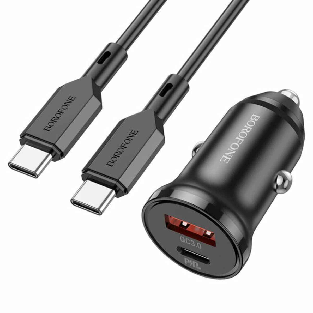 Автомобільний зарядний пристрій BOROFONE BZ18A PD20W+QC3.0 car charger set Type-C to Type-C cable Black (BZ18ACCB)