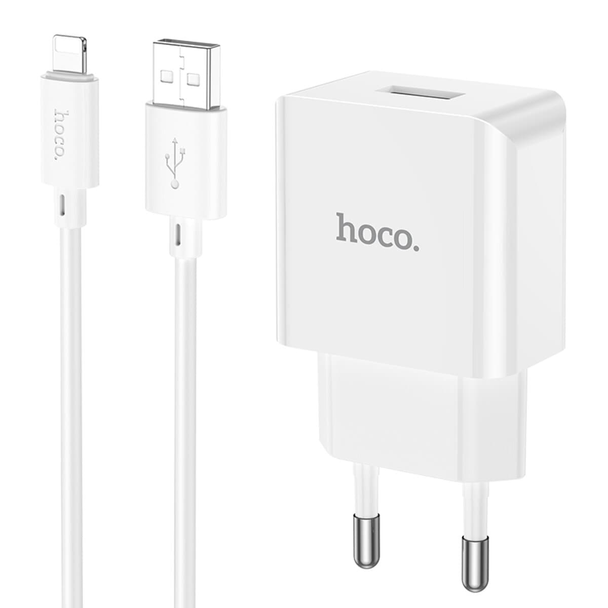 Зарядний пристрій HOCO C106A Leisure single port charger set USB to Lightning cable 2.1A White