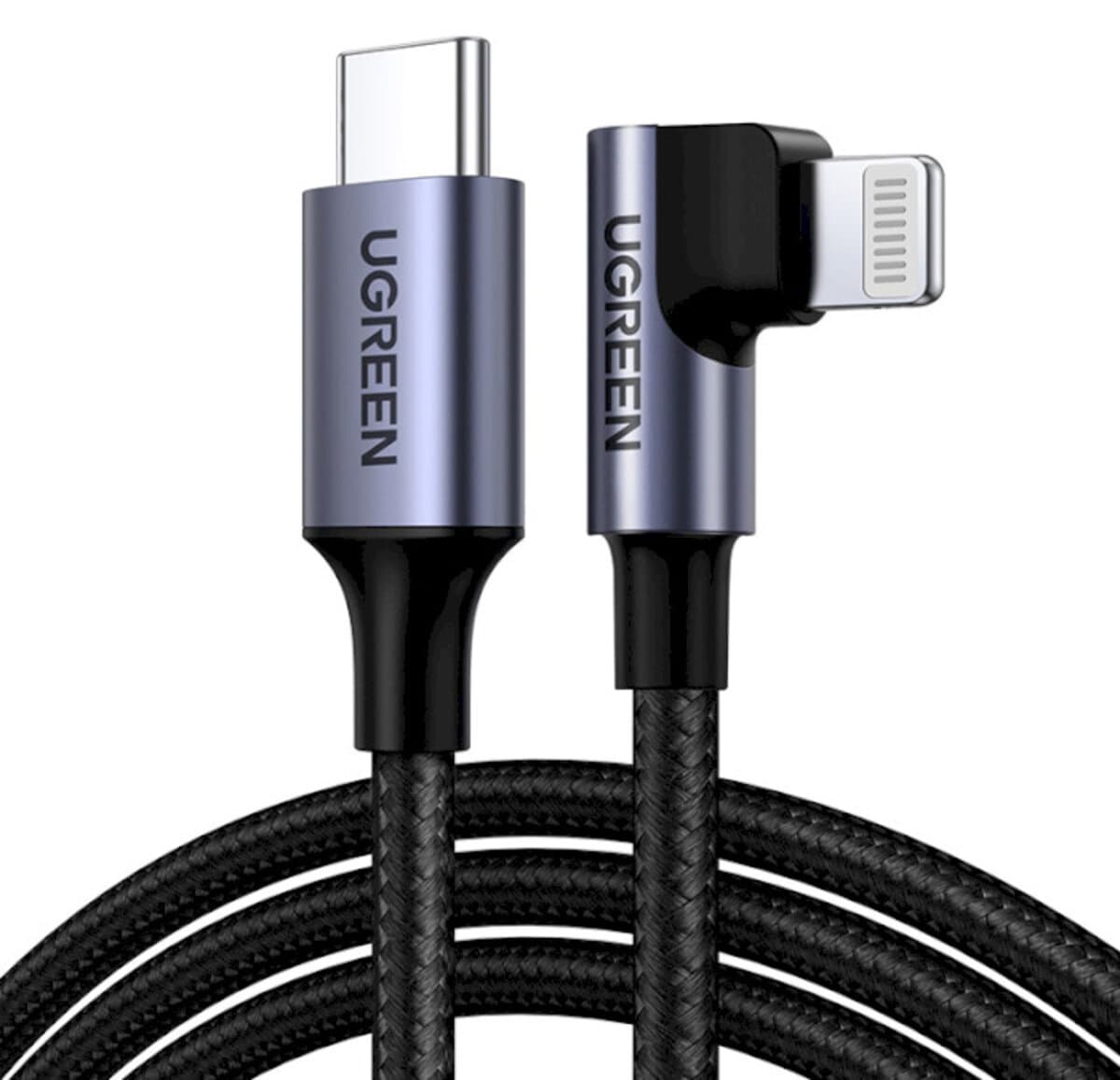 Кабель UGREEN US305 USB-C to Lightning Angled Cable Aluminum Shell Braided 1м Black (UGR-60763)