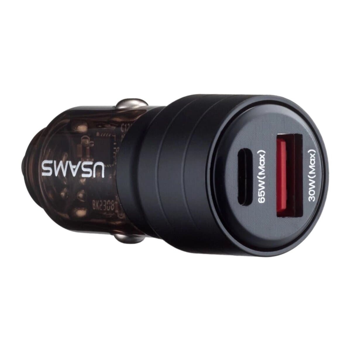 Автомобільний зарядний пристрій Usams US CC176 C36 95W Aluminum Alloy Transparent USB+Type-C Mini Car Charger Black (CC176CC01)