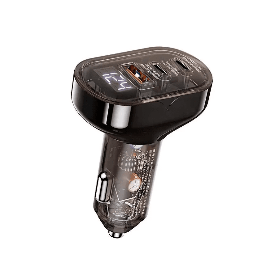 Автомобільний зарядний пристрій REMAX Cybo Series RCC351 72W PD+QC 1xUSB+2xType-C Fast Car Charger with Digital Display Transparent Black