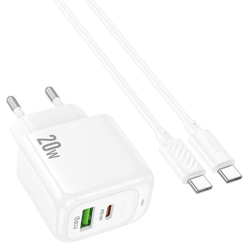 Зарядний пристрій з кабелем HOCO CS54A Surplus PD20W+QC3.0 charger set Type-C to Type-C White