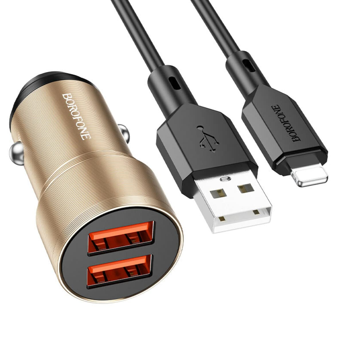 Автомобільний зарядний пристрій BOROFONE BZ19 Wisdom dual port car charger set USB to Lightning cable Gold (BZ19LG)