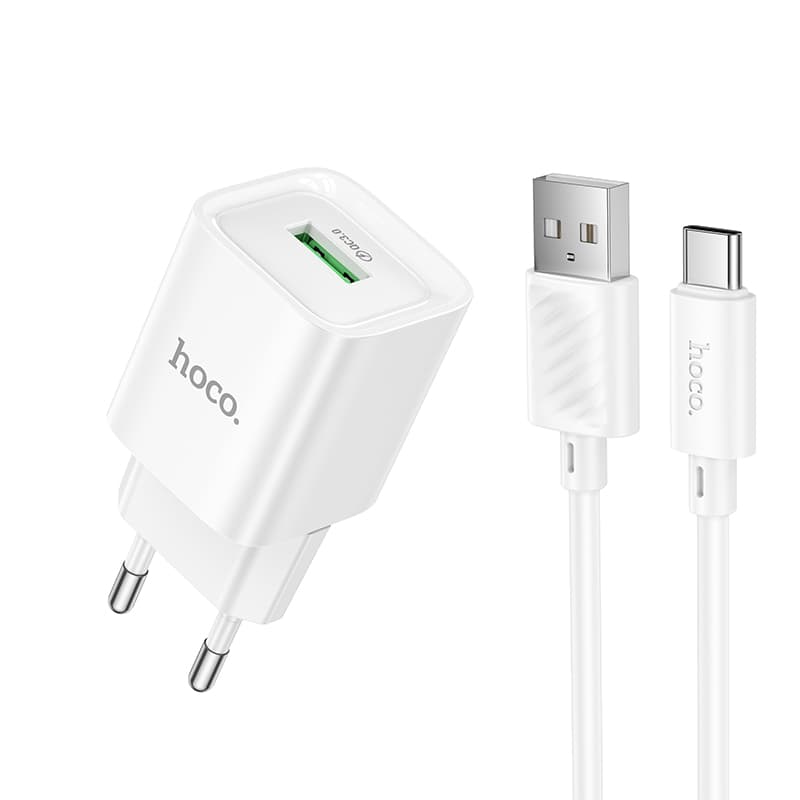 Зарядное устройство с кабелем HOCO C145A Charm single port QC3.0 charger set USB to Type-C cable White