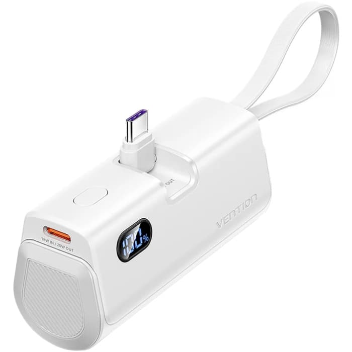 Powerbank павербанк УМБ Vention 4800mAh 22.5W PD Type-C In/Out LED display built-in Type-C cable White (FHQW0)