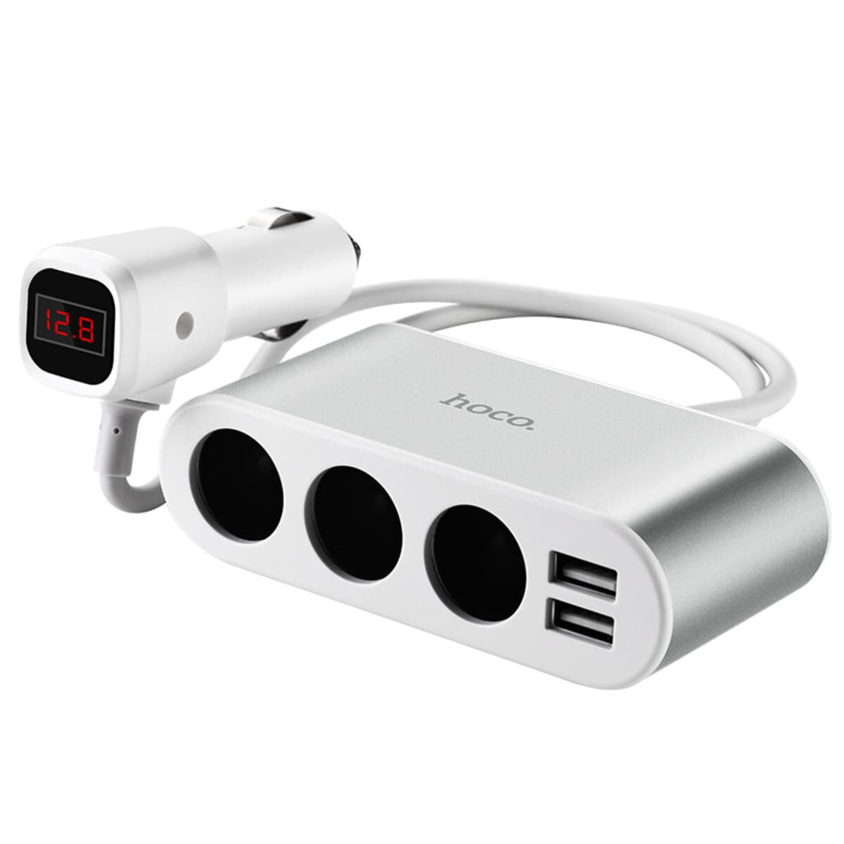 Автомобільний зарядний пристрій HOCO Z13 LCD one-pull-three car charger 2xUSB 5A Silver