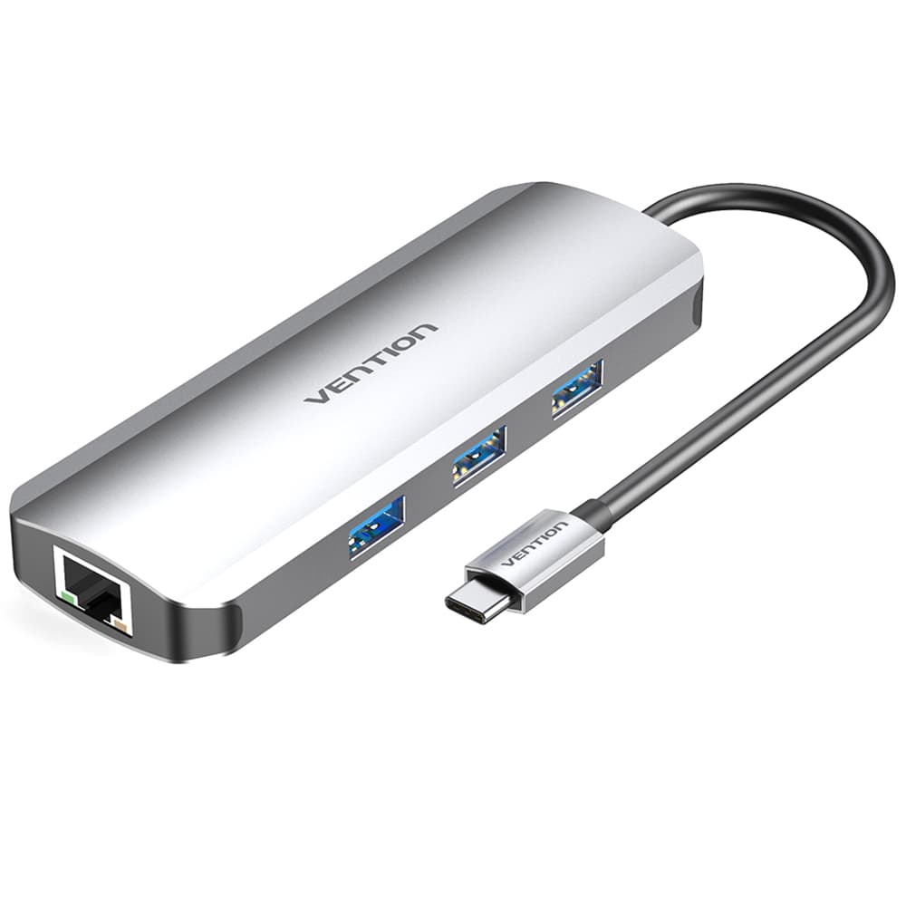 Док-станция хаб Vention TOKHB USB 3.1 Type-C - HDMI USB 3.0x3 RJ45 SD TF PD 100W Hub 8в1 Grey