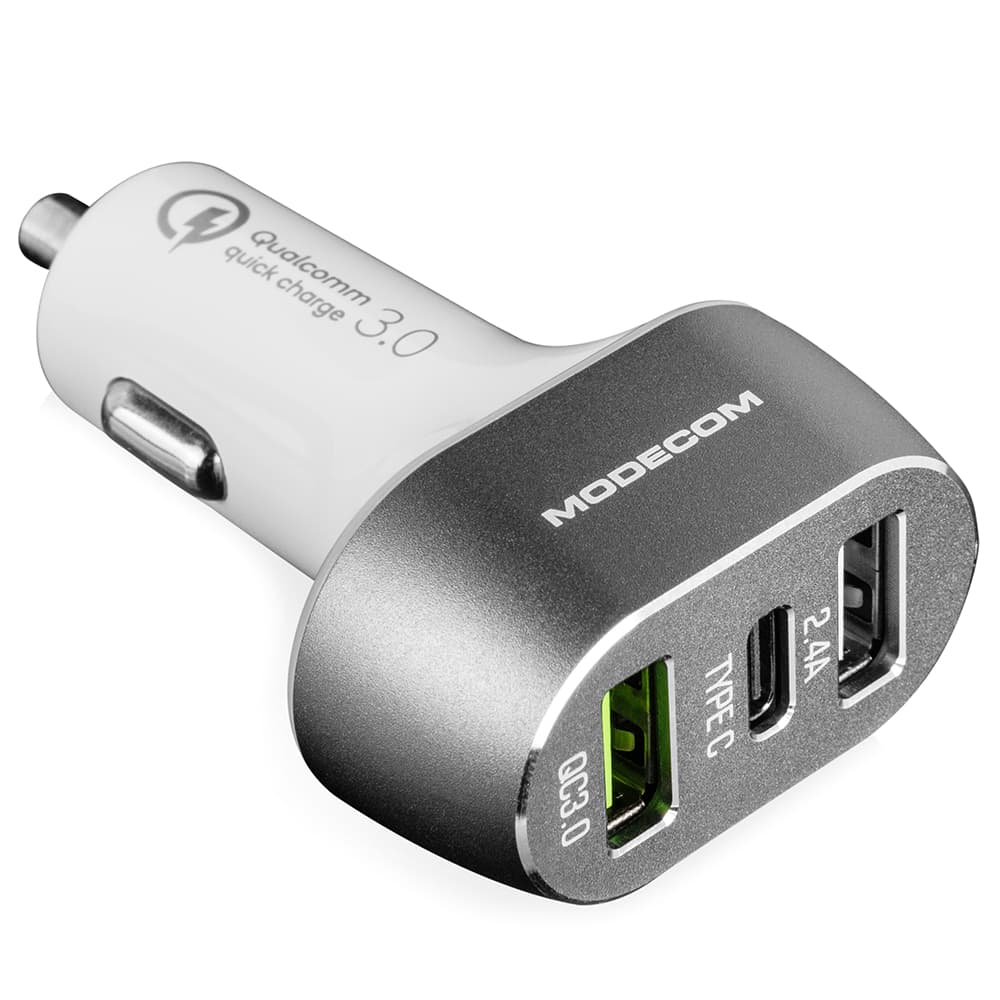 Автомобільний зарядний пристрій Modecom CU2C1-07 1xUSB-C 2xUSB-A PD QuickCharge3.0 White (ZT-MC-CU2C1-07)