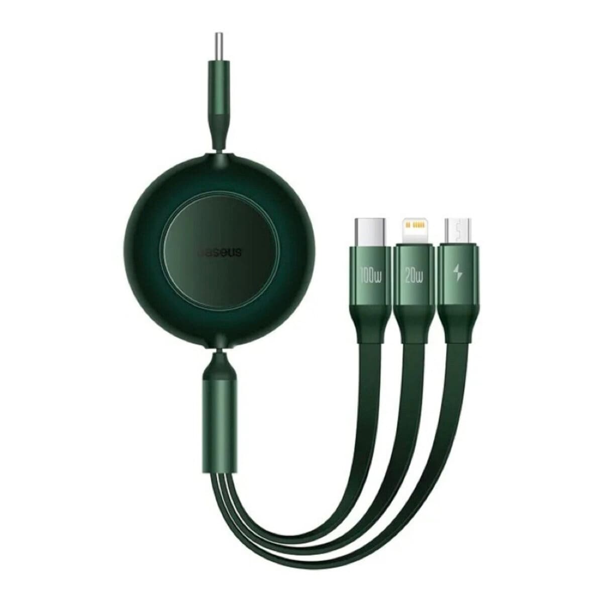 Кабель Baseus Bright Mirror 2 Series Retractable 3-in-1 Fast Charging Data Cable Type-C to Micro-USB+Lightning+Type-C 100W 1.1m Green (CAMJ010206)