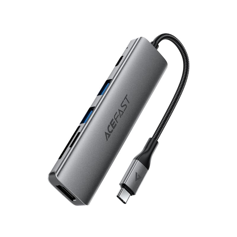 USB-хаб ACEFAST J18 Type-C to 2xUSB 3.0/USB Type-C/HDMI/SD/TF 6-in-1 HUB docking station Metal Grey