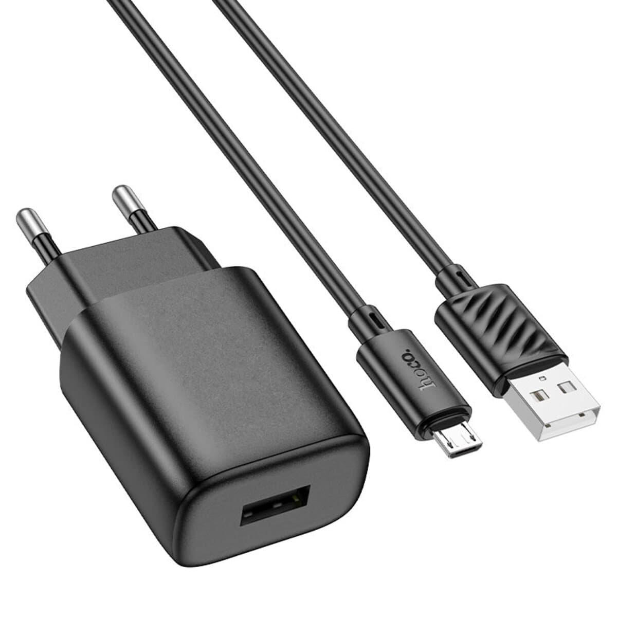 Зарядное устройство HOCO C134A Solid single-port charger set USB to MicroUSB cable EU Black