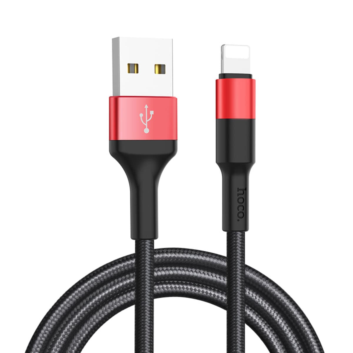 Кабель HOCO X26 USB to Lightning 2A 18W 1m nylon aluminum connectors Black-Red