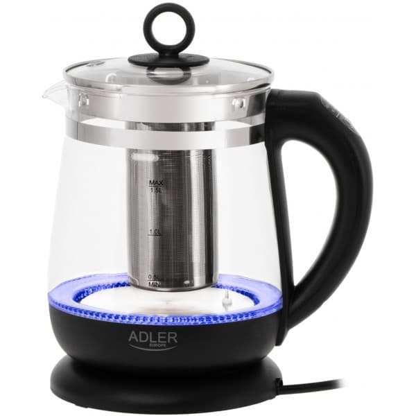 Електрочайник Adler AD 1299 2200W 1.5л скло заварник установка температури Black (AD1299b)