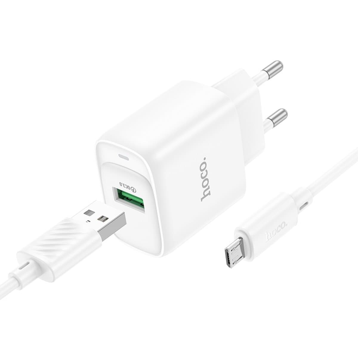 Зарядний пристрій HOCO C140A Smart single port QC3.0 charger set USB to MicroUSB cable EU White