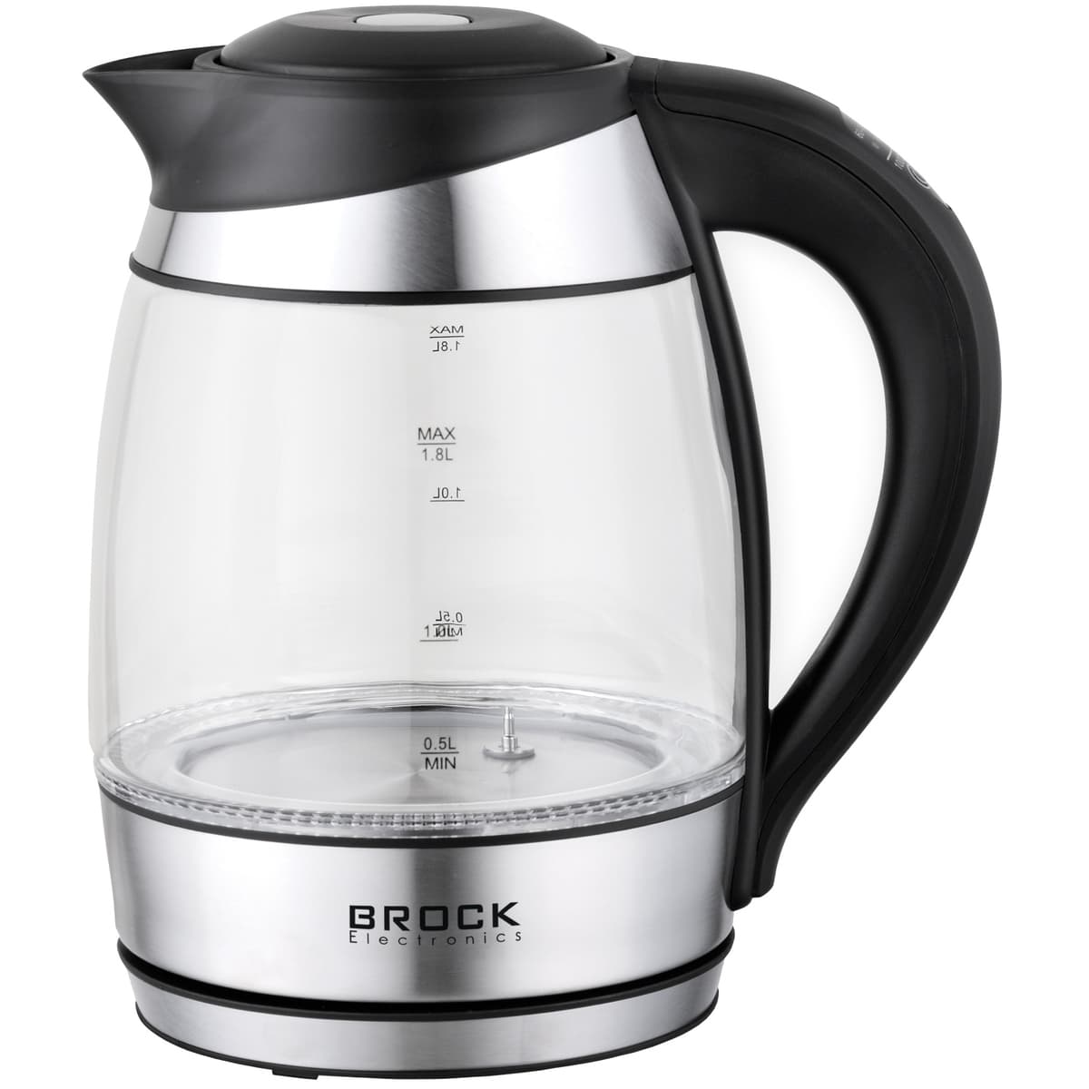 Електрочайник BROCK WK 2106 LL 1850-2200Вт 1.8л скло встановлення температури нагріву Black-Silver (WK 2106 LL)