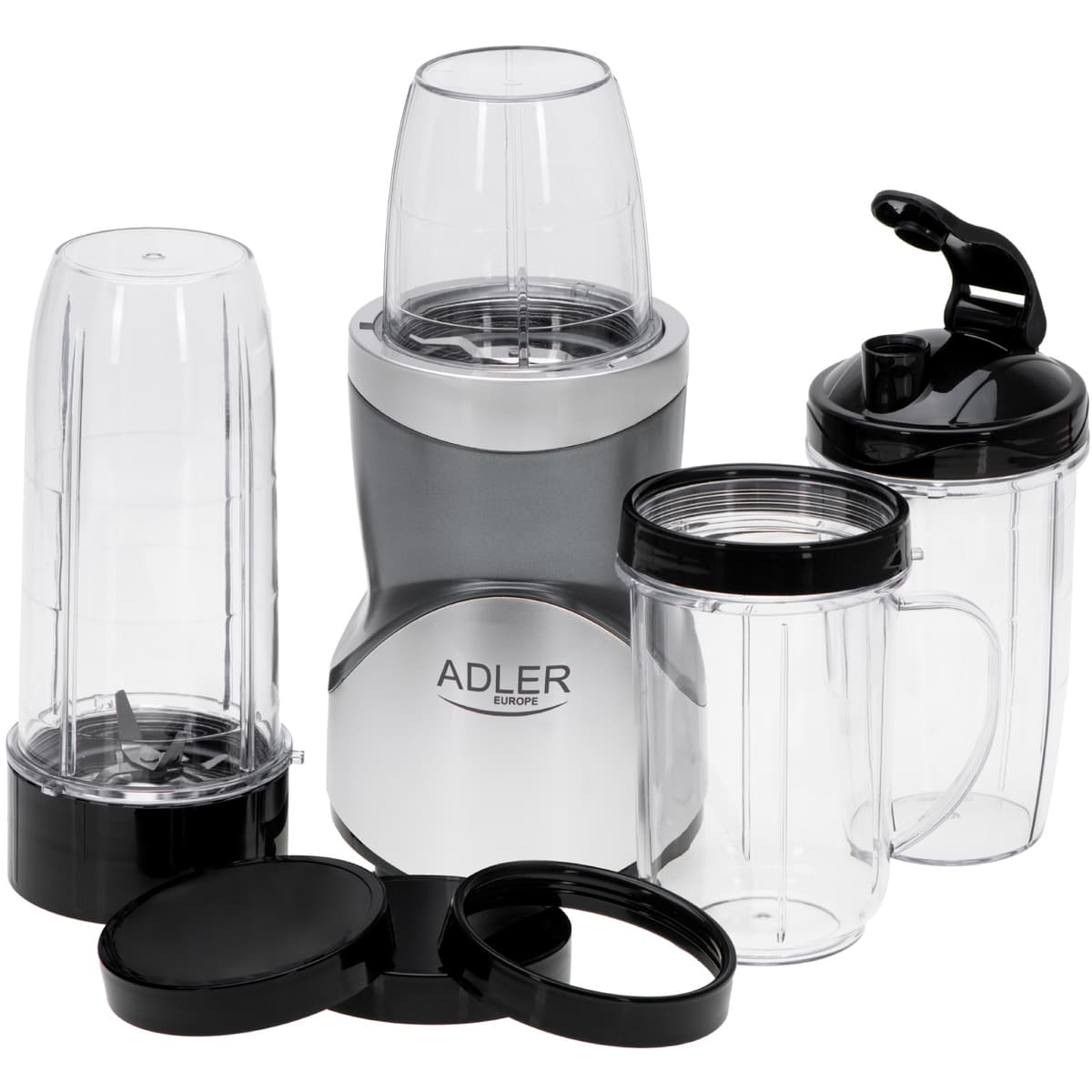 Фітнес-блендер Adler AD 4084 500W Pulse скляні пляшки 1x700мл 2x500мл 1x300мл Grey (AD4084)