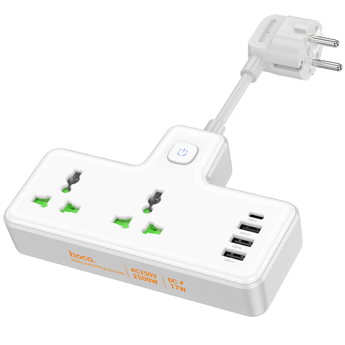 Мережевий подовжувач HOCO AC11A Voyage 2 розетки 1C3A 3xUSB 1xType-C White