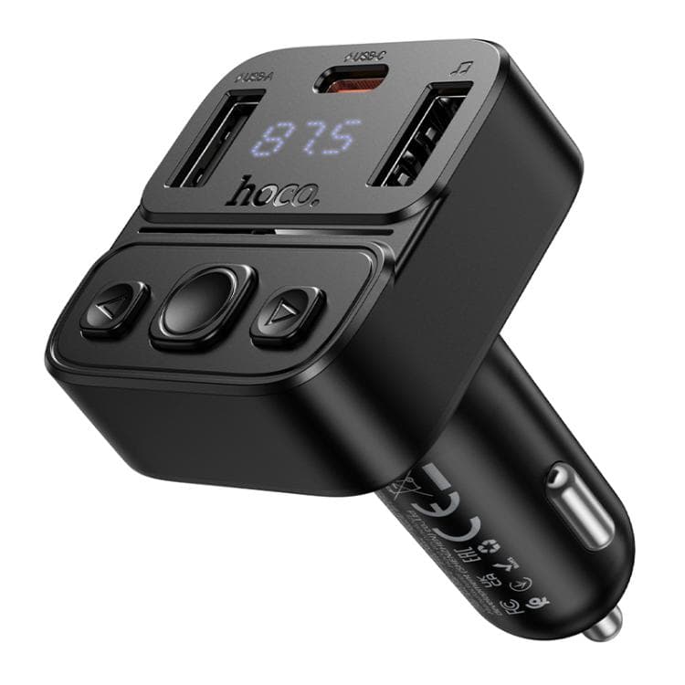 Автомобильный FM-трансмиттер HOCO E87 Delta 35W 1xUSB 1xType-C car BT FM transmitter Black