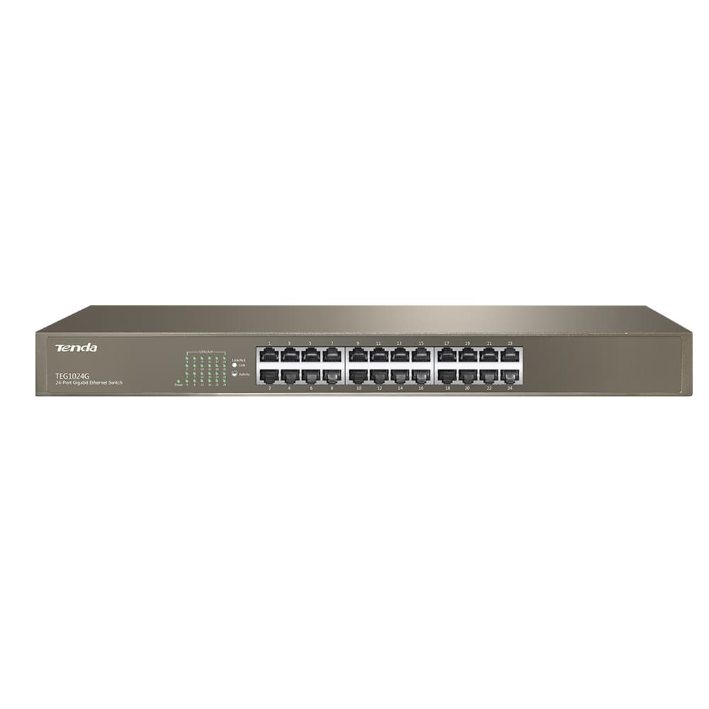 Комутатор TENDA TEG1024G 24 портовий 10/100/1000/BaseT rackmount 19 дюймів Метал