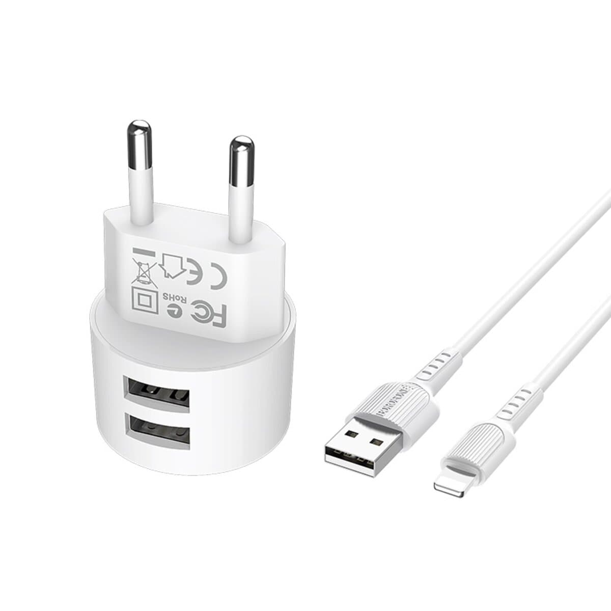 Зарядний пристрій BOROFONE BA23A Brilliant dual port charger set Lightning cable White (BA23ALW)