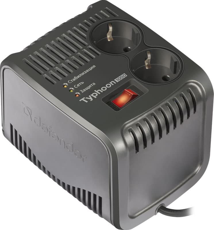 Стабілізатор напруги Defender AVR Typhoon 1000 320Вт 2 розетки Black (99033)