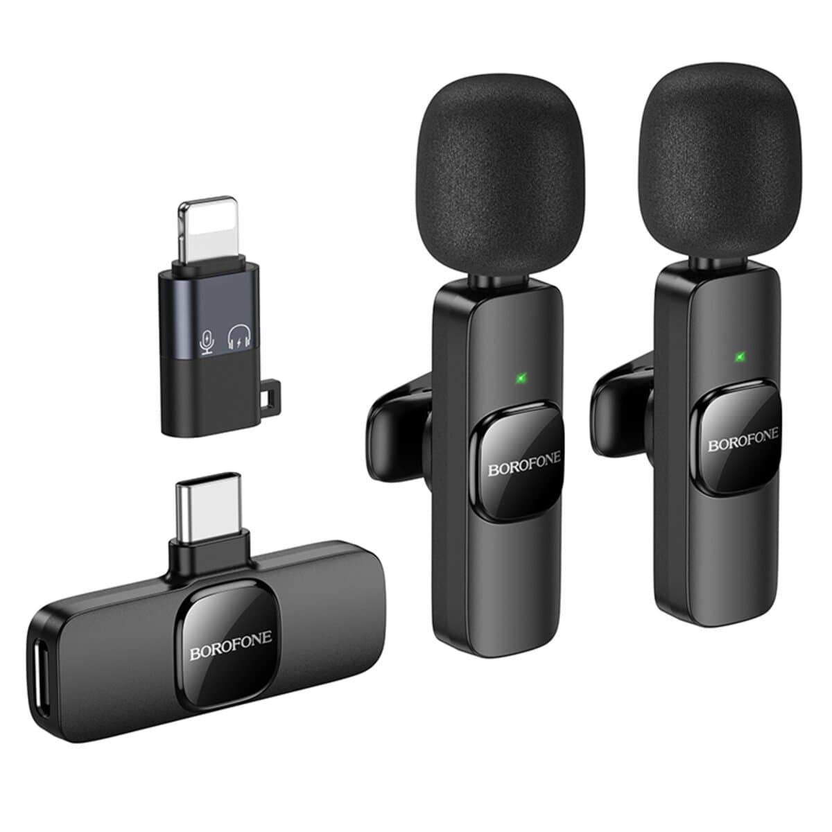 Подвійний петличний мікрофон BOROFONE BFK15 Dual-mic lavalier wireless digital microphone Lightning/Type-C Black