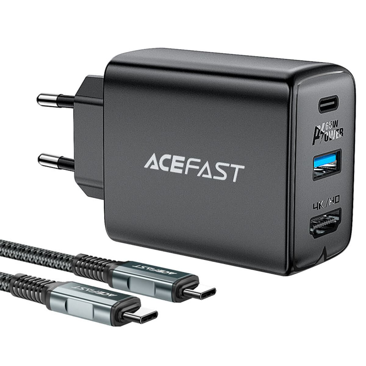 Зарядний пристрій ACEFAST A17 65W GaN GaN multi-function HUB charger set Type-C to Type-C cable Black