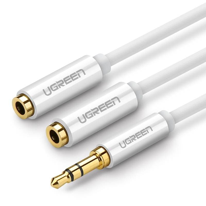 Аудиокабель UGREEN AV134 AUX 3.5мм to TRSx2 M/F 0.25м White (10739)