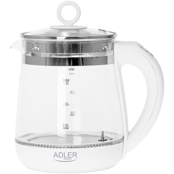 Електрочайник Adler AD 1299 2200W 2200W 1.5л скло заварник установка температури White (AD1299)